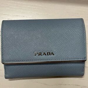 PRADA Saffiano Leather Metal Wallet in Astrale Light Blue